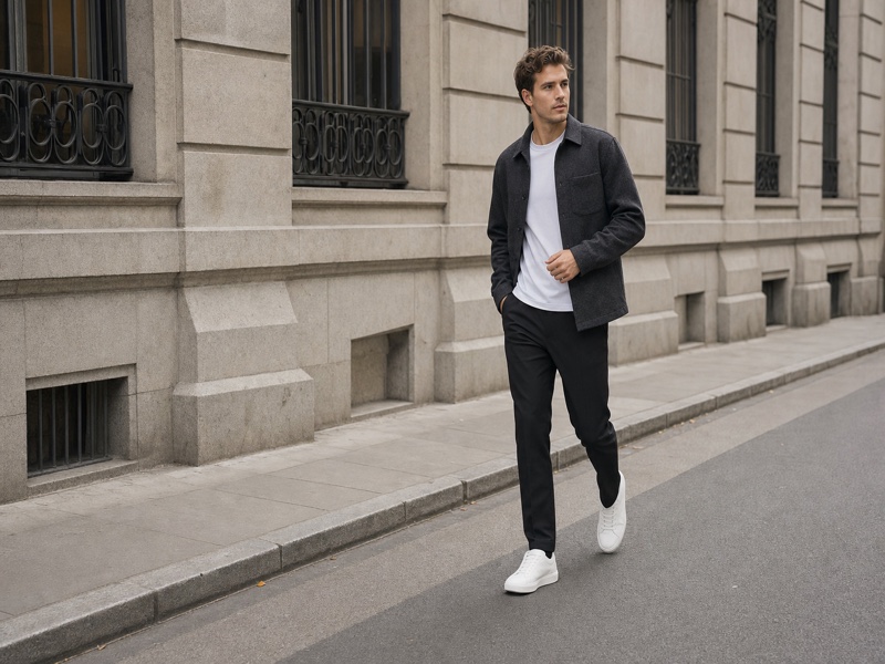Look homme urbain, veste foncée